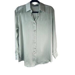 2/$30 ZARA Blouse XS Sage Green Long Sleeve Button-Up Polyester